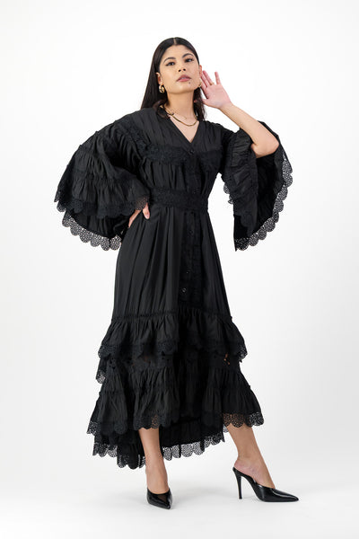 Black ruffle lace dress