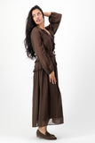 Choc ruffle dress with brown belt
