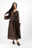 Choc ruffle dress with brown belt