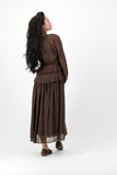 Choc ruffle dress with brown belt