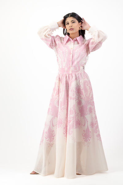 White co ord skirt with pink paisley print