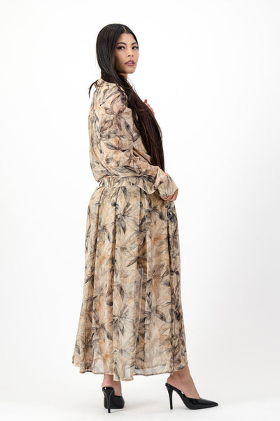 Leaf print chiffon dress