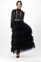 Black ruffle mesh dress
