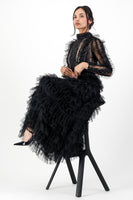Black ruffle mesh dress