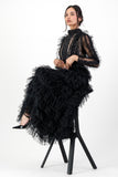 Black ruffle mesh dress