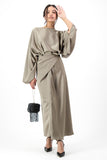Kimono sleeve satin dress - taupe