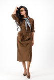 Brown linen military dress