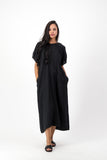 Black linen sac dress