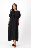 Black linen sac dress