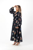 Black floral print double v neck dress