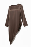 Brown Long sleeve asym lace top