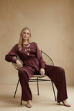 Burgundy 2 Piece satin pant set
