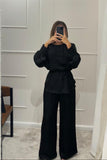 Black 2 Piece satin pant set